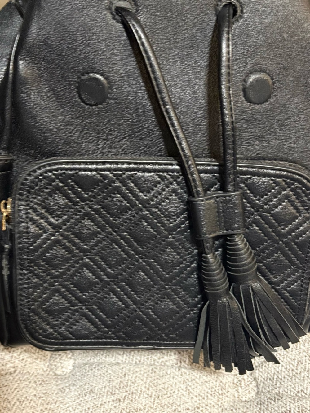 Tory Burch Black Quilted Tassel Drawstring Mini Backpack - Picture 4 of 9